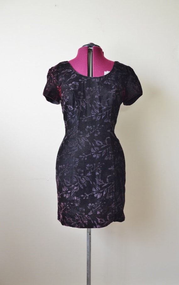 Vintage 80's plum purple burnt velvet fitted mini… - image 1