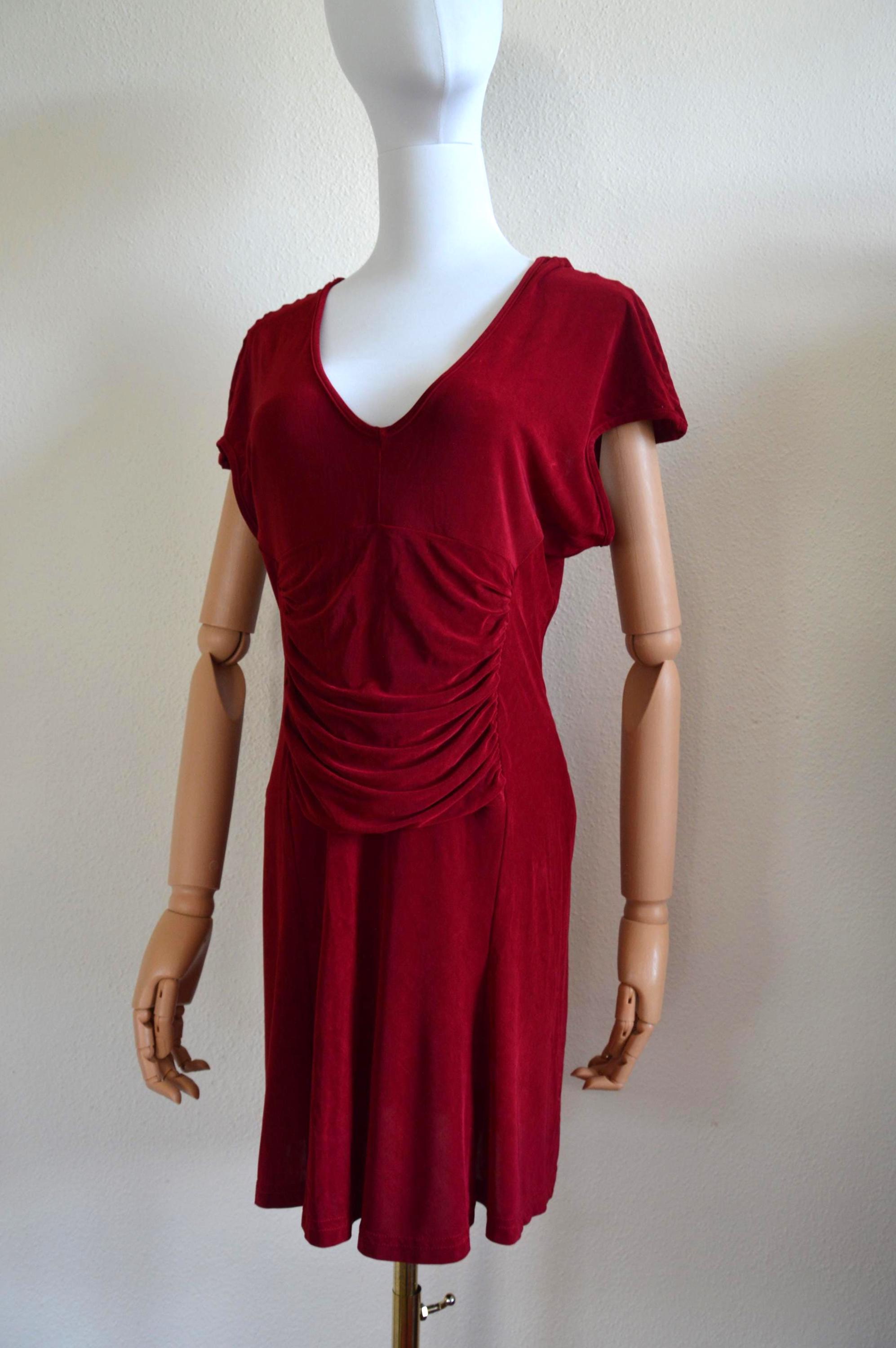 red dress y2k Red Silk Halter Dress Y2K