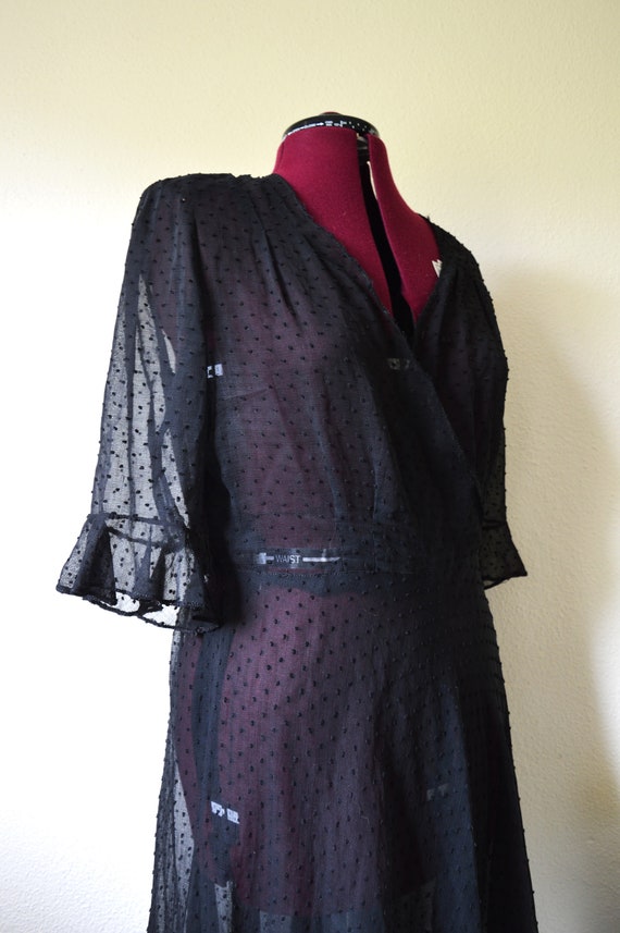 Vintage 1940s black sheer dress // polka dot fit … - image 7