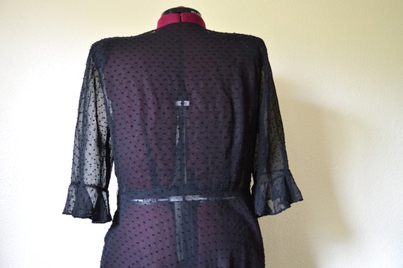Vintage 1940s black sheer dress // polka dot fit … - image 6