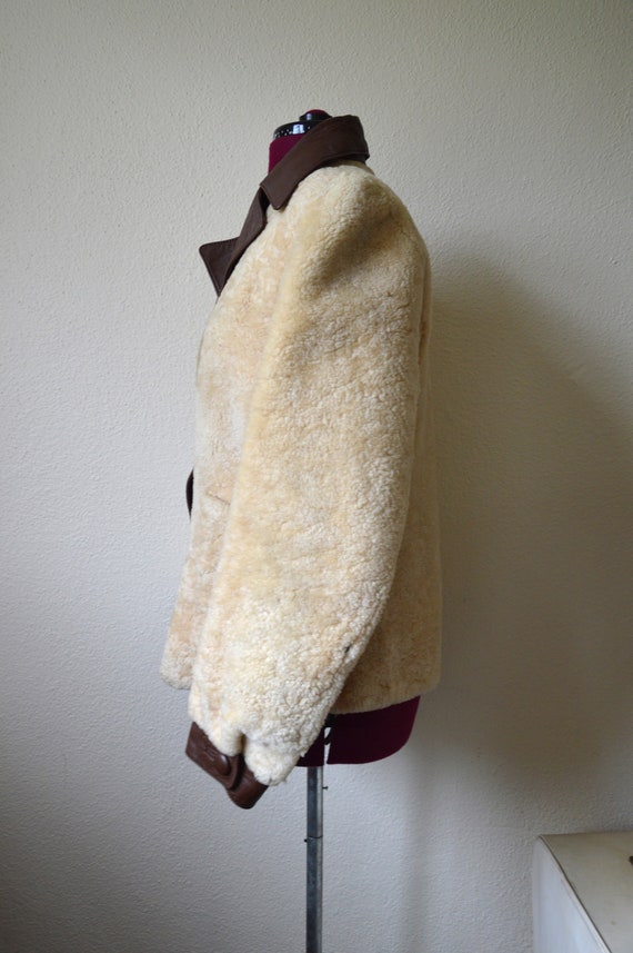 Vintage 1970's jacket // sheepskin leather cream … - image 6