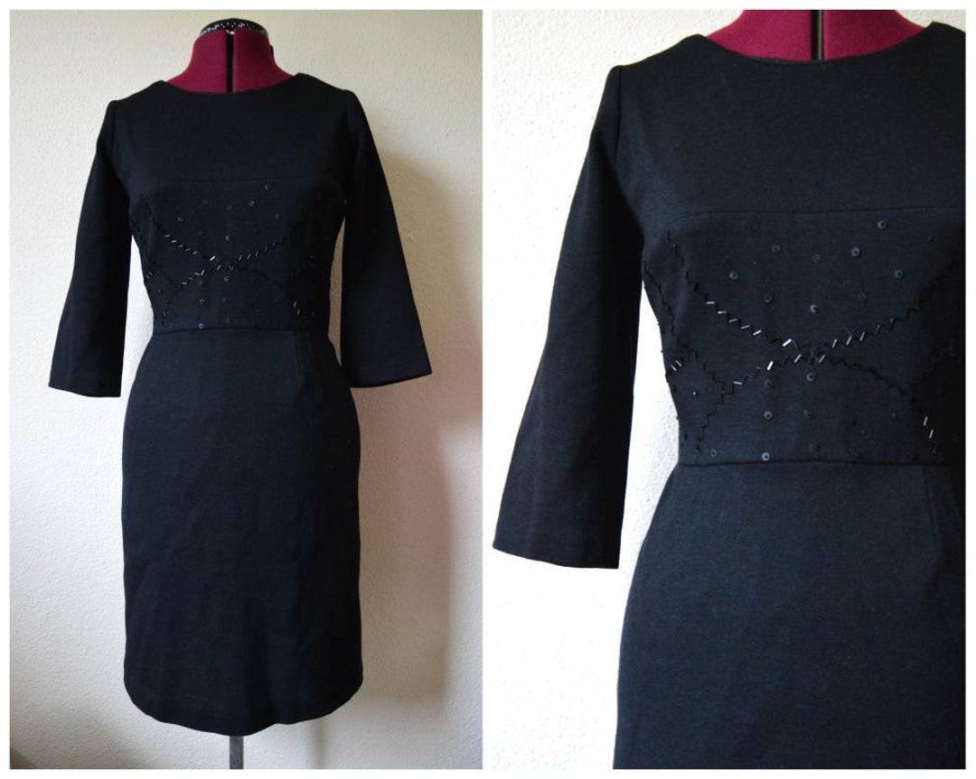 Black JANIE BRYANT for UNIQUE VINTAGE Wiggle Sleeveless Dress w/ Bow Accent - M