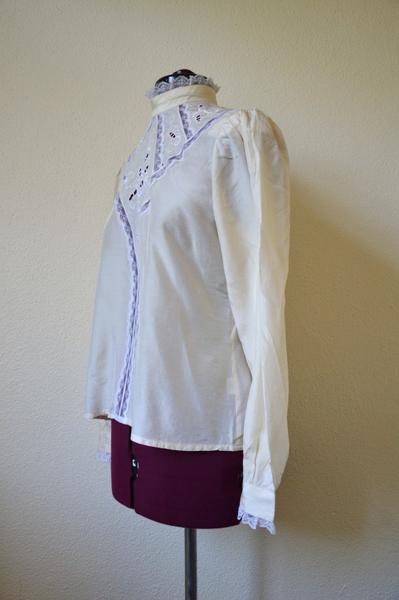 Vintage 1970's cream silk lace blouse // Antique … - image 9