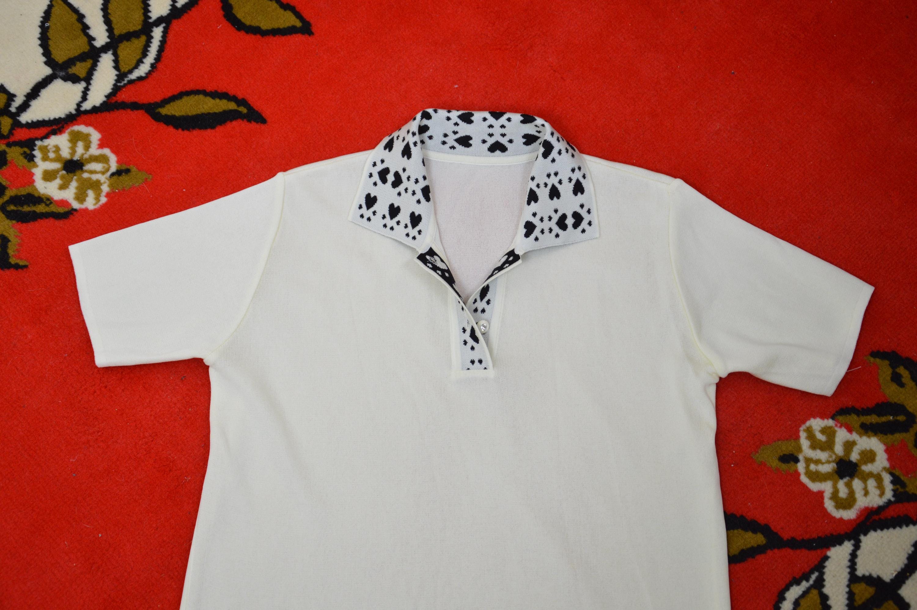 【00s_Archive】Damage Print Polo 平成Y2K Vintage 90s 2000's Japanese Polo Shirt // Cute Kitsch Cream