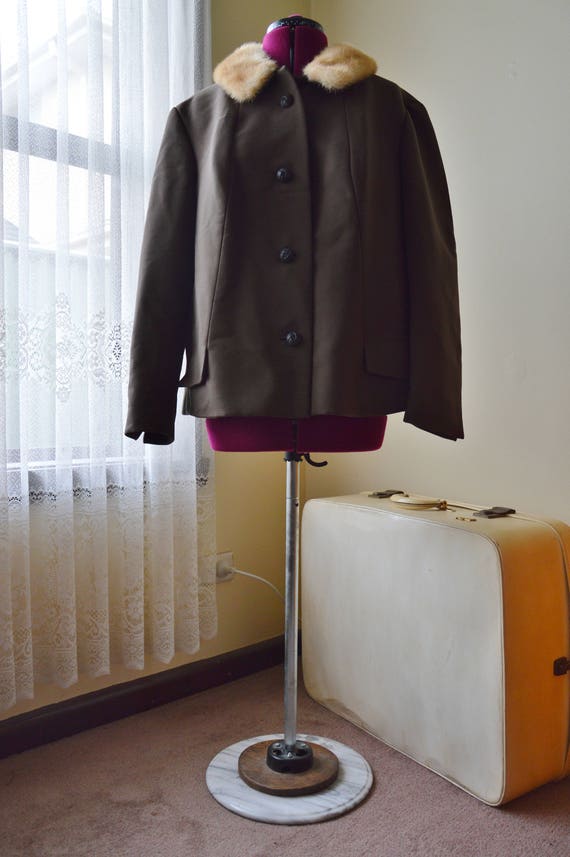 Vintage 1940's mink fur collar wool jacket coat