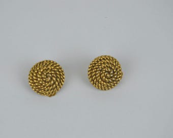 Vintage 1980's clip on earrings // gold twist rope round STATEMENT bold fun accessory // costume jewelry collectable bold style lux GIFT