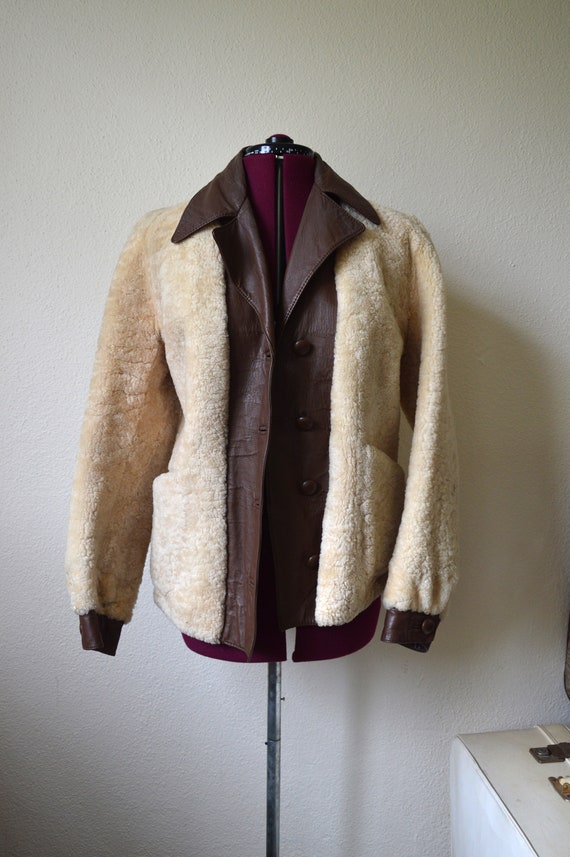 Vintage 1970's jacket // sheepskin leather cream … - image 2