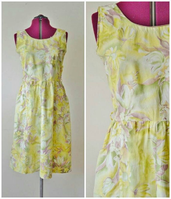 vintage 50's yellow and green floral sun dress day