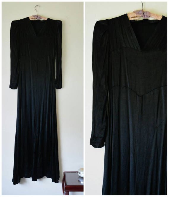 1930 S Vintage Black Liquid Crepe Back Satin Floor Length Etsy