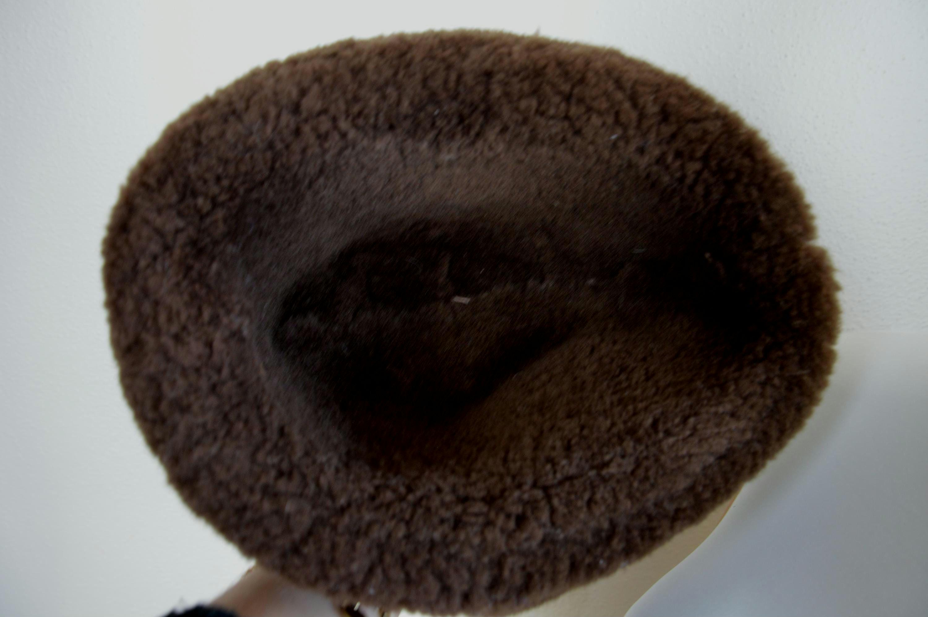 Vintage Shearling Hat / Brown Fur Sheepskin Russian 1970