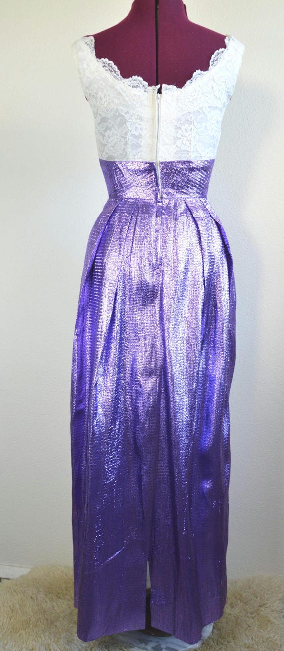 Vintage 1960's Purple Lurex White Lace Maxi Dress // Iridescent