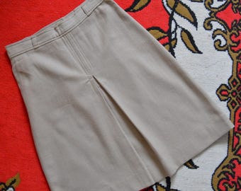 Vintage 1970s tan beige skirt // wool A line MIDI high waist pleat front everyday vintage 70s 80s workwear // classic timeless PREPPY M 10