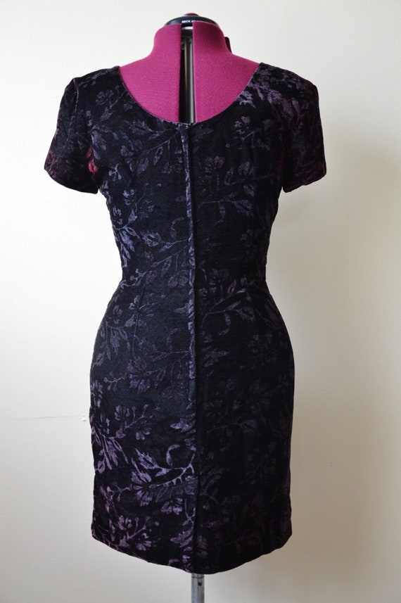 Vintage 80's plum purple burnt velvet fitted mini… - image 8