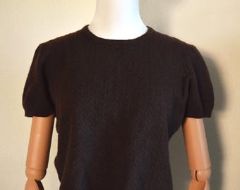 Vintage brown knit top / short sleeve sweater knit cable T shirt polo PREPPY academia MINIMALIST 90s 80s 70s casual everyday basic shirt S M