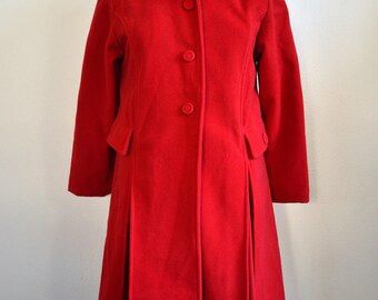 Vintage 2000's Red Coat // Red Wool Pleat Front Long Ladies Coat - Main Image