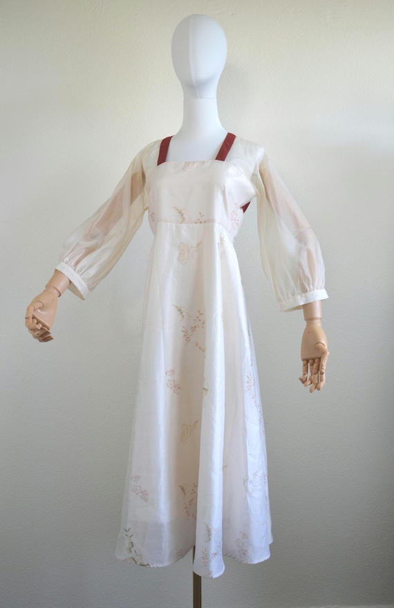 Vintage 1970's Maxi Dress // Wedding PROM Delicate Feminine Sheer