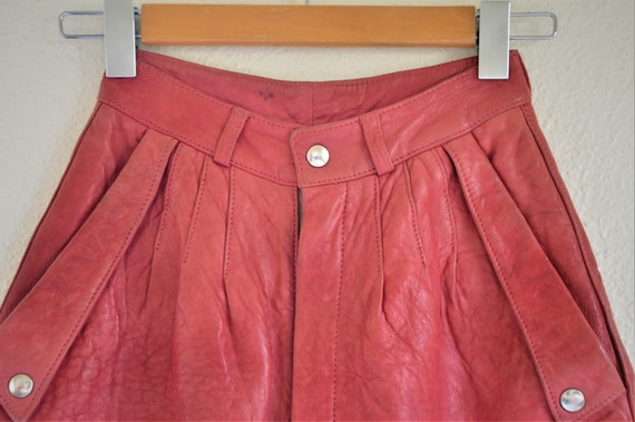 Vintage leather shorts // 80s red pink leather sh… - image 8