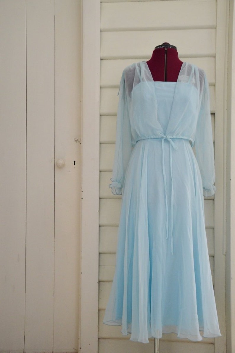 blue chiffon midi dress
