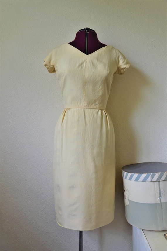 Vintage 1950's dress // buttercream yellow beige … - image 2