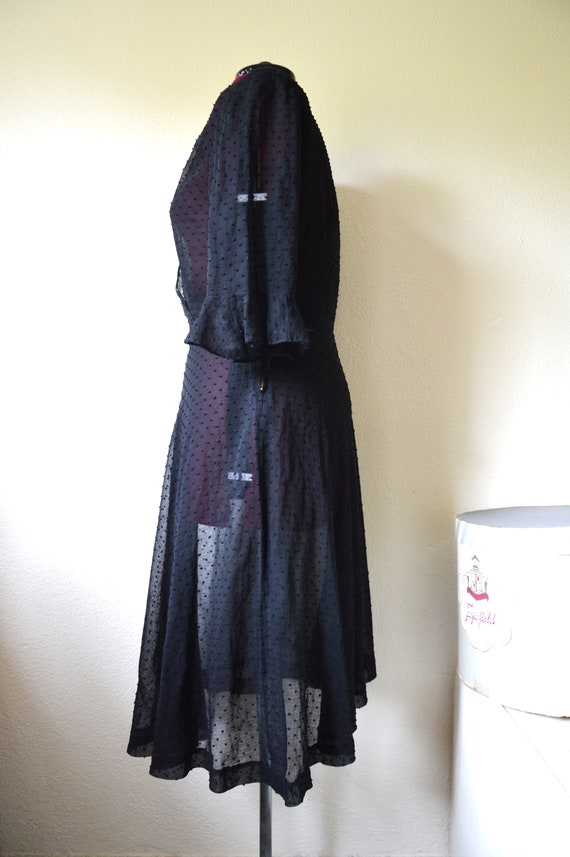 Vintage 1940s black sheer dress // polka dot fit … - image 4