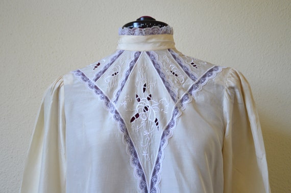 Vintage 1970's cream silk lace blouse // Antique … - image 8