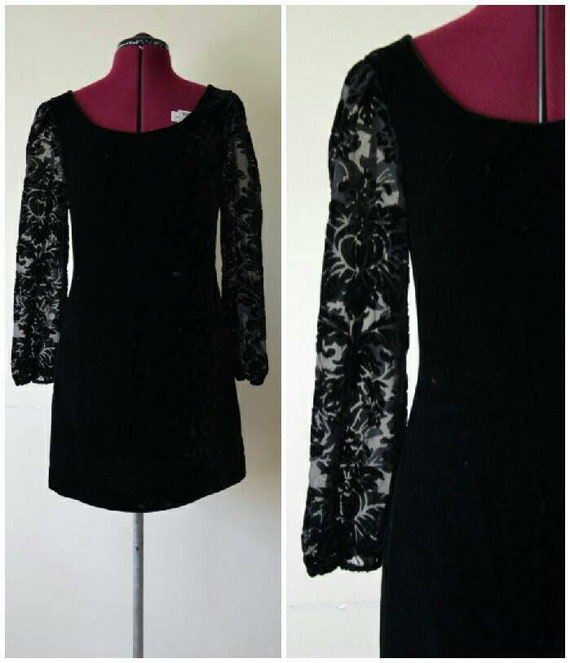 vintage 90's black velvet floral mini baby doll dr