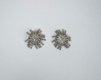 Boucles D'oreilles Vintage Clips Années 50-60 - Métal Argenté Avec Perles Et Strass - Occasion