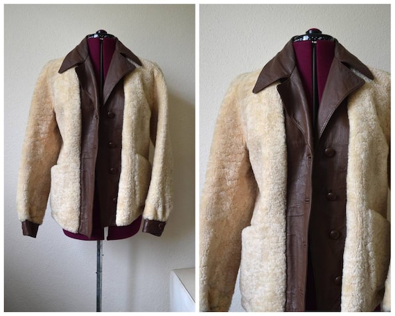 Vintage 1970's jacket // sheepskin leather cream … - image 1