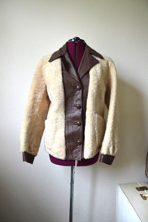 Vintage 1970's jacket // sheepskin leather cream … - image 3
