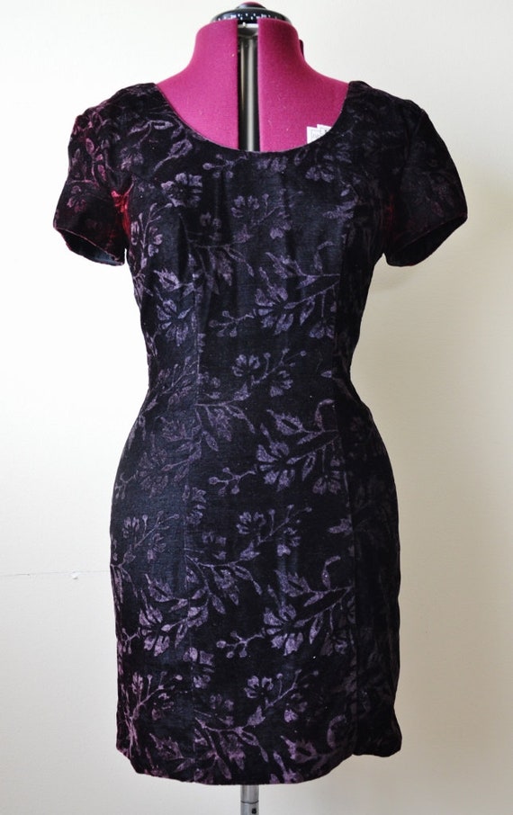 Vintage 80's plum purple burnt velvet fitted mini… - image 2