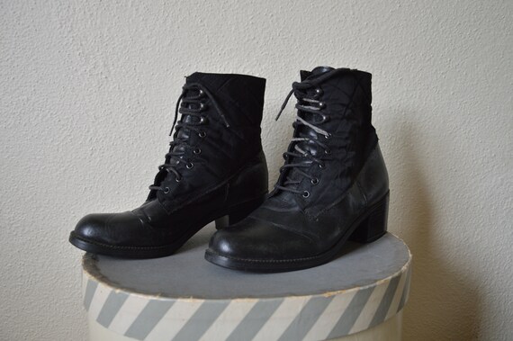 Vintage 90s black leather ankle boots // quilted … - image 3