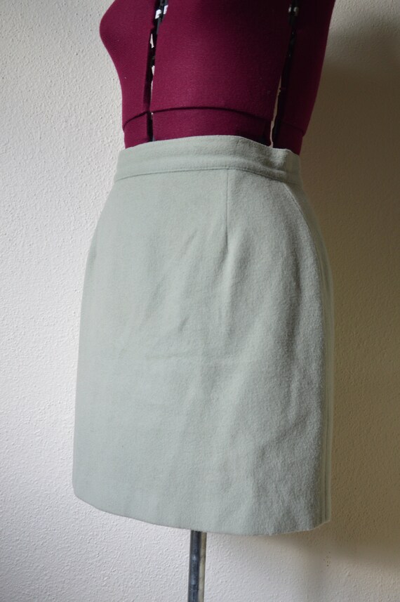 Vintage 60's mini skirt // mint green pastel wool ski… Gem