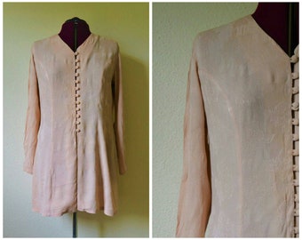 Vintage 90s Blush pink blouse // long button down shirt M  10 12