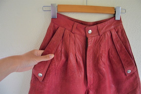 Vintage leather shorts // 80s red pink leather sh… - image 2