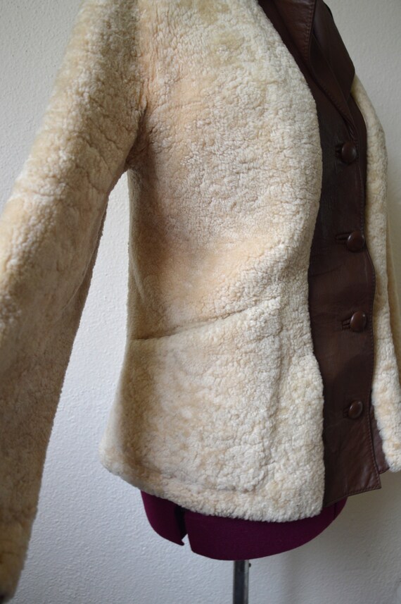 Vintage 1970's jacket // sheepskin leather cream … - image 8