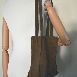 Vintage brown suede tote bag // 1990s minimalist classic small medium shoulder hand bag olive green BOHO hippy casual everyday GIFT for her image 4
