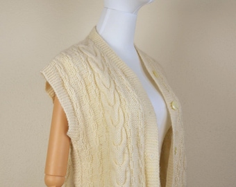 Vintage 1970-tals krämfärgad handstickad väst // handstickad off-white oversized boho hippie klassisk minimalistisk stickning snygg cottage core 70-60-tal L