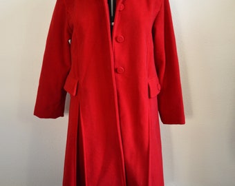 Vintage 2000's red coat // red wool pleat front long ladies coat warm winter cool deep red mid length jacket // maroon burgundy // M 12 8