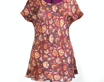 Vintage 1990's reversible silk mini dress // maroon pattern pink purple burgundy floral bias cut SUMMER hippy boho dress // red unique S