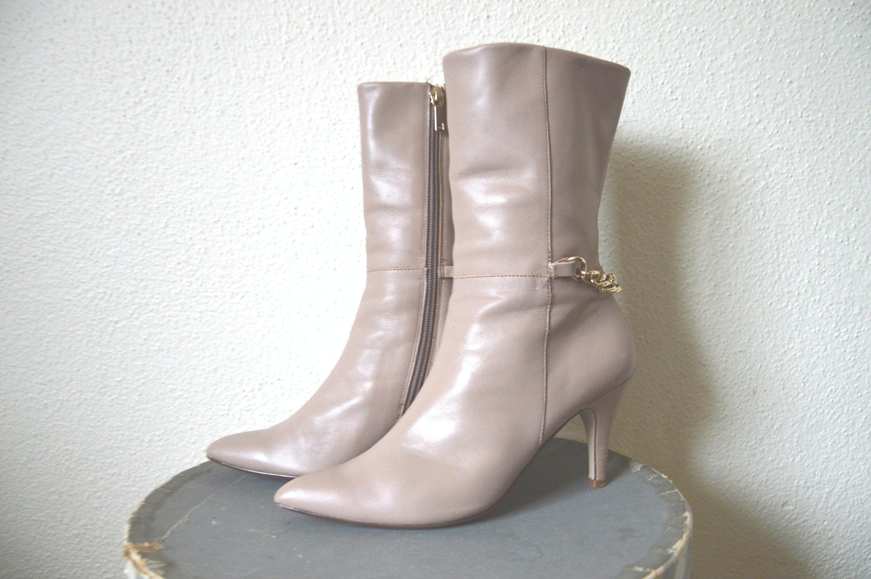国内未入荷 LE LOSANGE - Mohawk Big Beige Boots y2k Vintage 2000'a Y2K Taupe Beige Purple Leather Boots GOLD