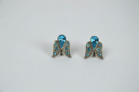 Boucles D'oreilles Ailes Avec Strass Bleues - Neuves Avec étiquettes, Alliage !