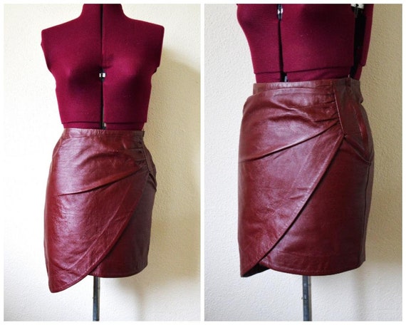 Vintage Style Red Leather Skirt Burgundy Maroon 1980 s 80s Asymmetrical Gathered Leather Mini Skirt UNIQUE Stylish Retro Madonna S 8 Etsy UK