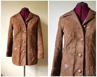 Vintage 1960's 70s tan suede leather jacket // removeable lining brown neutral beige blazer coat GENDER NEUTRAL mens women's S M