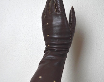Guantes vintage de cuero marrón de los años 50 y 60 // Cosidos a mano, de cuero suave sin usar, de longitud media, cálidos para el invierno, elegantes, de piel de cordero beige estrella 7