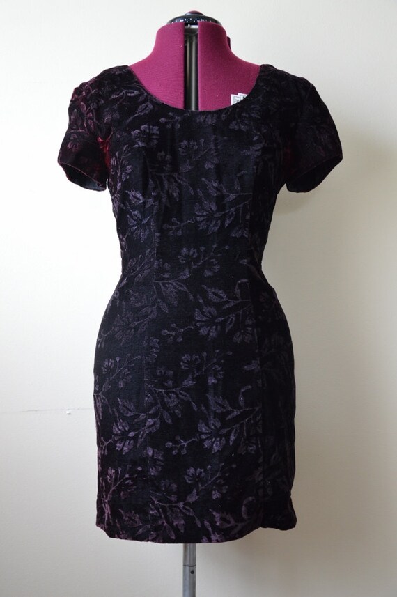 Vintage 80's plum purple burnt velvet fitted mini… - image 4