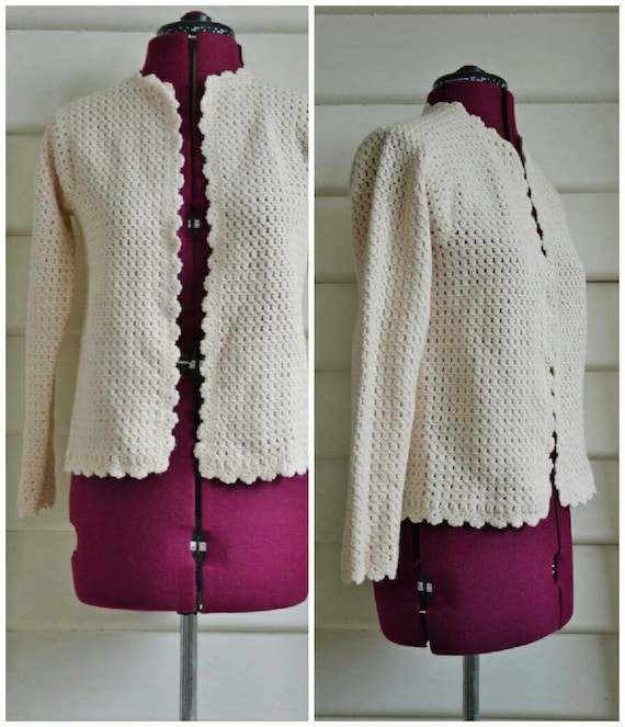 Cardigan In Lana All Uncinetto In Avorio Anni 40 Xs S Etsy