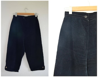 Vintage 1980's pedal pushers // Navy blue velvet cropped capri pants 80s does 50s high waist pinup rockabilly // S