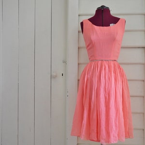 Vintage 1950's Gina of Melbourne coral silk rhinestone cocktail dress XS