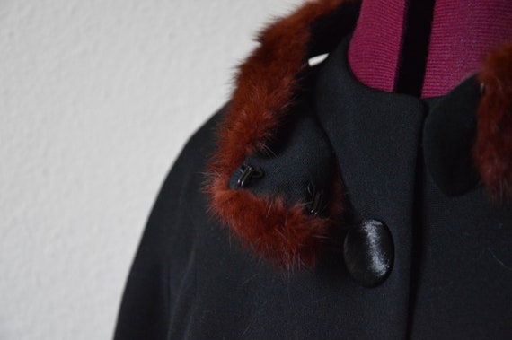 Vintage 1950's black wool jacket brown fox fur co… - image 8