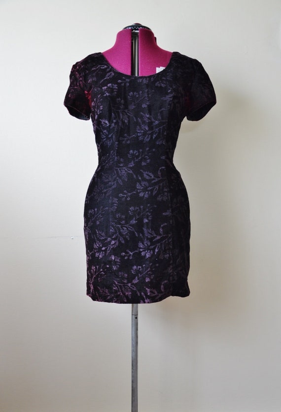 Vintage 80's plum purple burnt velvet fitted mini… - image 3